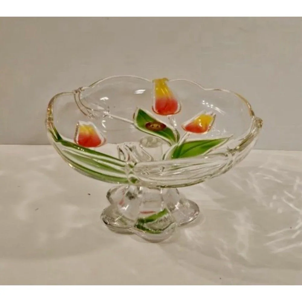 Vintage Walther Glas Footed Fruit Bowl - Tulip Pattern - Made in German
